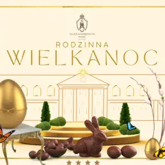 Elegancka wielkanoc w hotelu Alexandrinum Palace. Złote jajka, czekoladowy zajączek i motyle.
