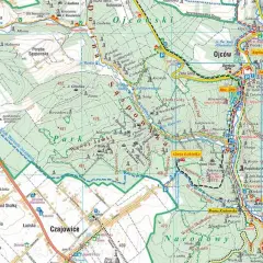Mapa turystyczna Ojcowski Park Narodowy, gdzie zacząć? Zaznaczone szlaki, jaskinie, punkty widokowe i miejscowości.