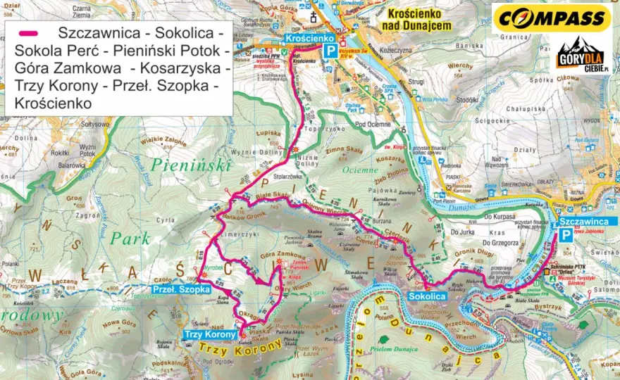 Pieniny - szlaki, Trzy Korony, Sokolica, Dunajec - Przewodnik