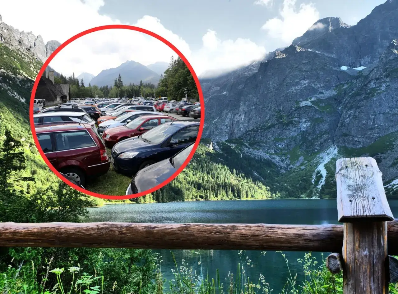 Parking pod Morskim Okiem. Zastanawiasz się, ile kosztuje wjazd na Morskie Oko? Oto widok na parking i malownicze Tatry.